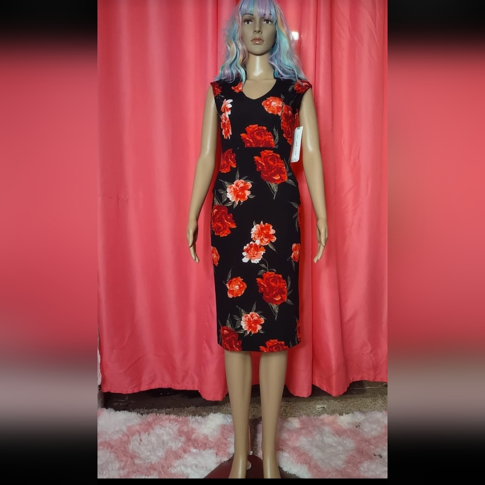 Almost Famous Black and Red Floral Midi Dress